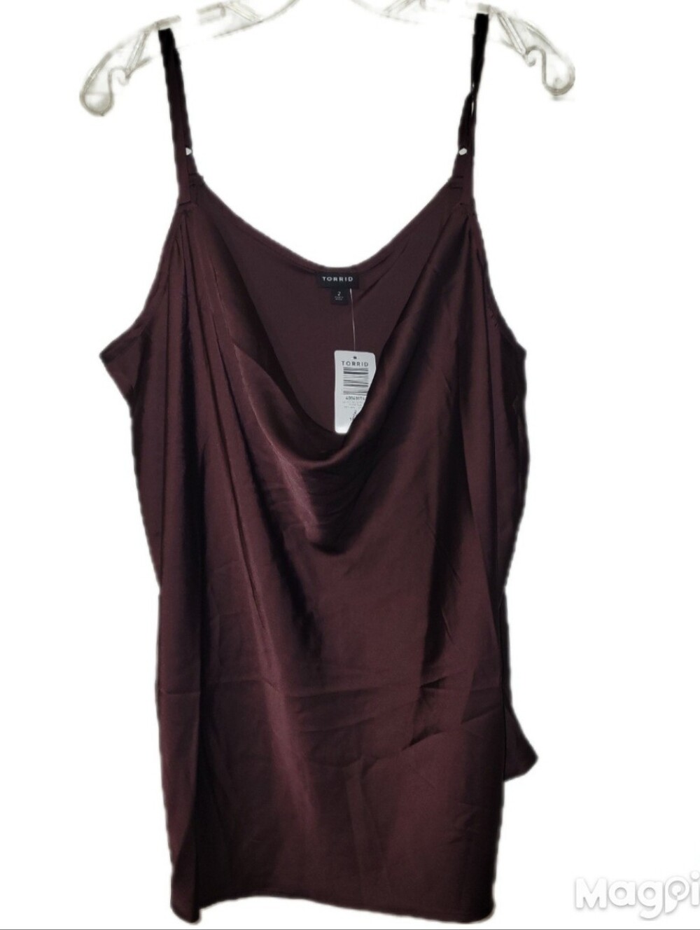 Torrid Size 2XL Satin Cowl Neck Cami Sassafras NWT Adjustable Strap Romantic